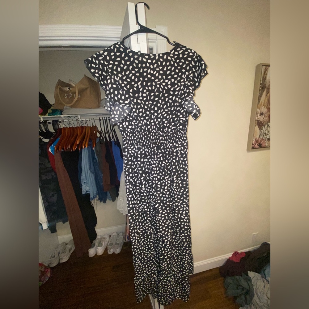 Black and White Polka Dot Maxi Dress from Shein